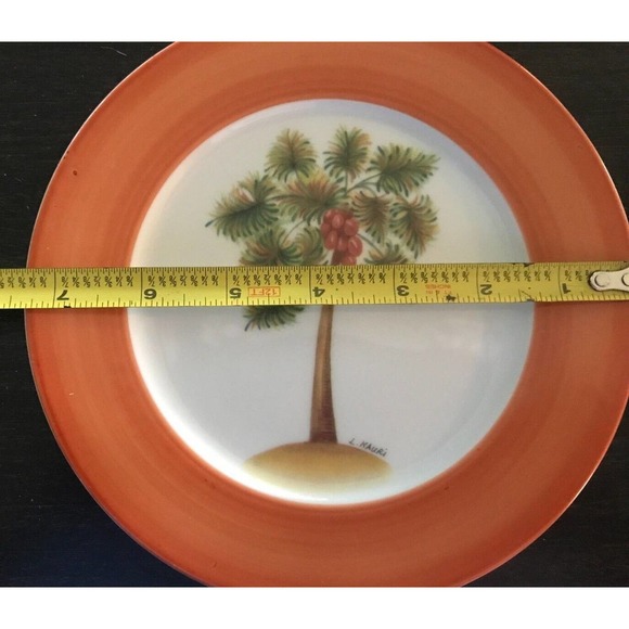 Email De Limoges plates 1855 ORANGE palm tree plates Set of 2 **RARE/HTF - Picture 5 of 10